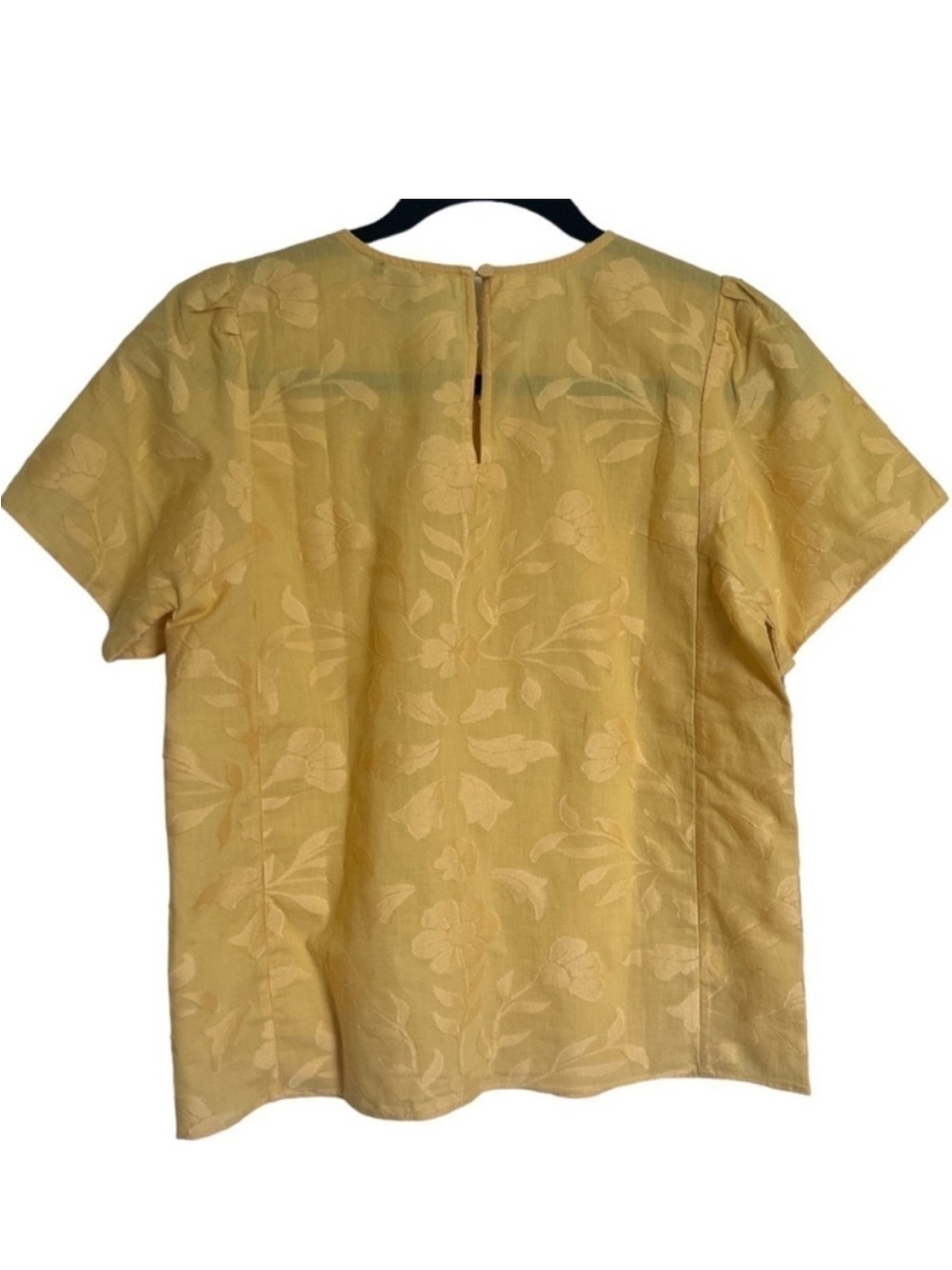 Ann Taylor Yellow Floral Jacquard Puff Sleeve Blouse NWT - Picture 4 of 8